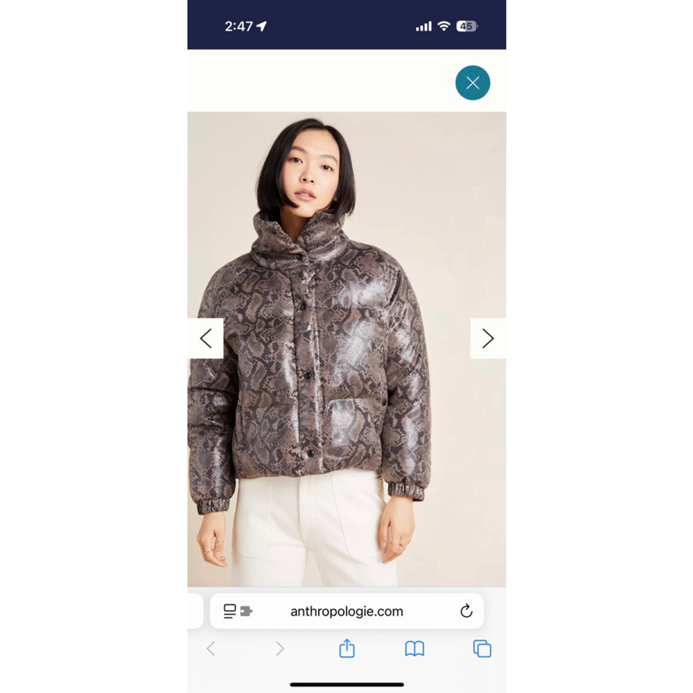 Women's BlankNYC Brown Black Snake Print Puffer Jacket XS (but fits small-med)